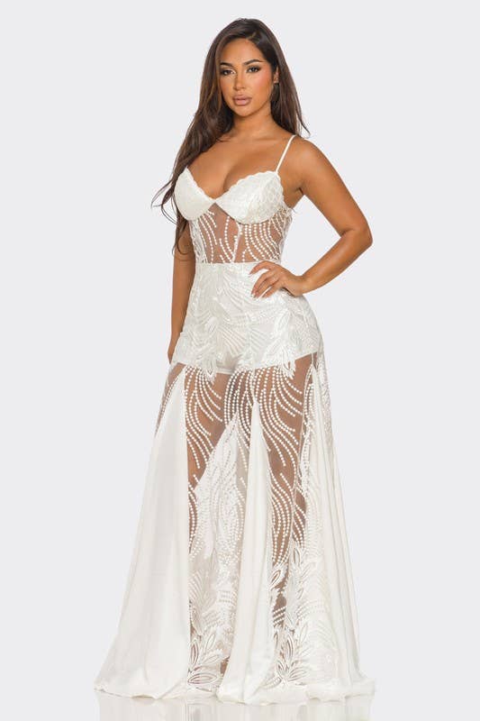 BANJUL - Venta al por mayor Vestido - Mujer - Vestido largo con escote de tubo y encaje hueco translúcido BD446603