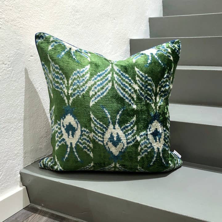 Velvet Ikat Cushion Green Planet | Velvet Ikat Pillow Cover for wholesale by Mila∞Miro by Emelie