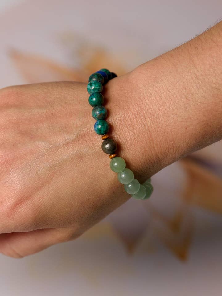 Aventurine Azurite Mala Bracelet with Pyrite & Reiki Healing for wholesale by Samadhi Mala Beads