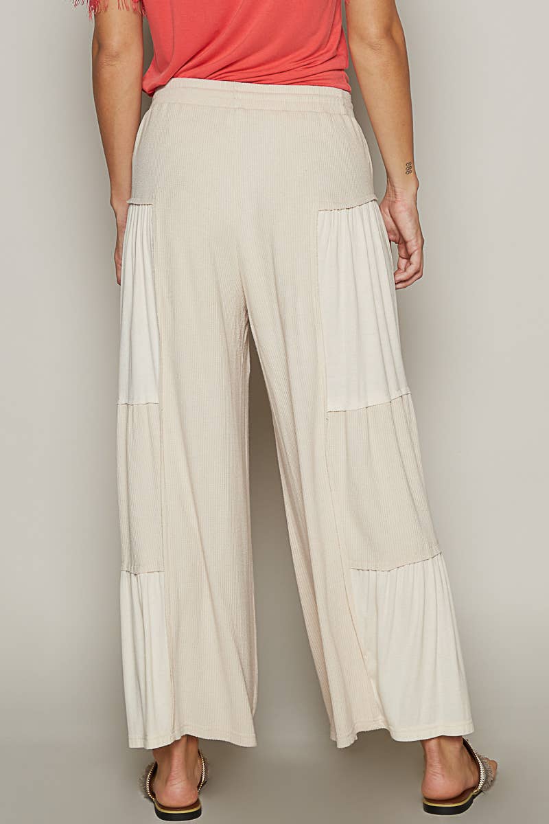 Pol Clothing - Wholesale Pants - Women's - Ribbed contrast fabric panels casual knit wide fit pants2