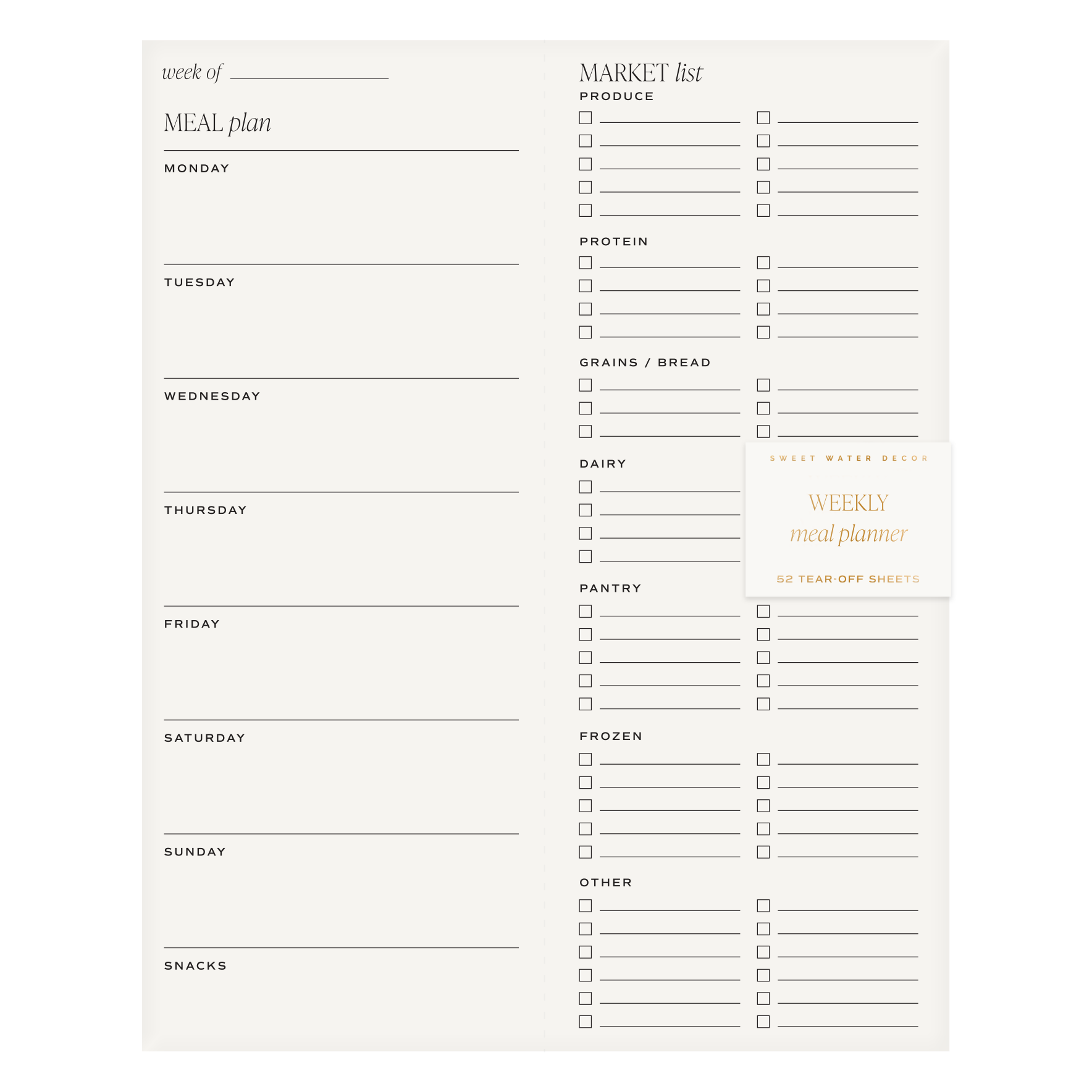 Sweet Water Decor - Wholesale Notepad - Weekly Meal Plan Notepad - Stationery & Market List1