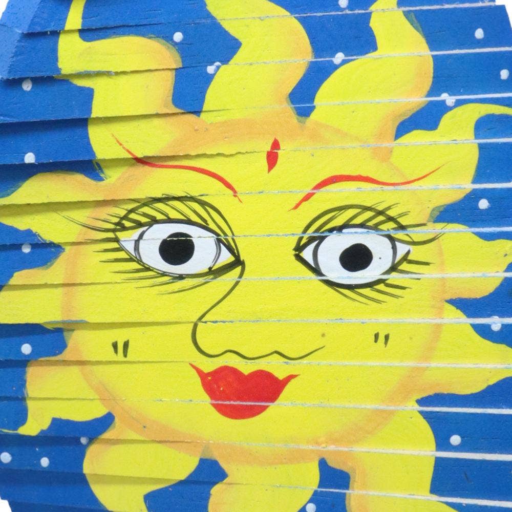 Shared Earth – wholesale Wind spinner – Wind Spinner Wood Sun on Blue 11x32cm2