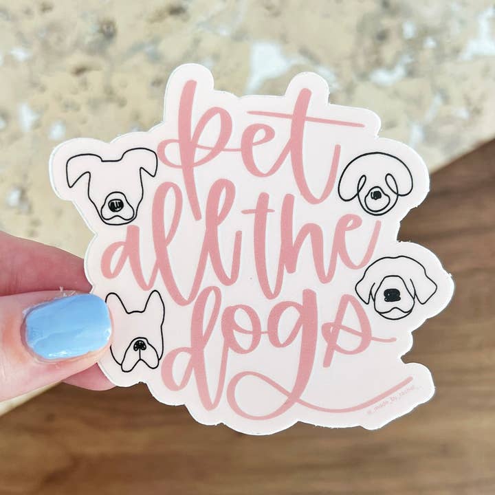 Pet All The Dogs waterproof sticker for wholesale by Lemon Press Studio