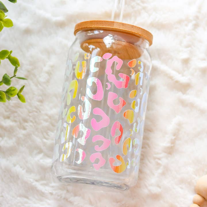 Cheetah Print Beer Can Glass for wholesale by Marlene and Rae LLC