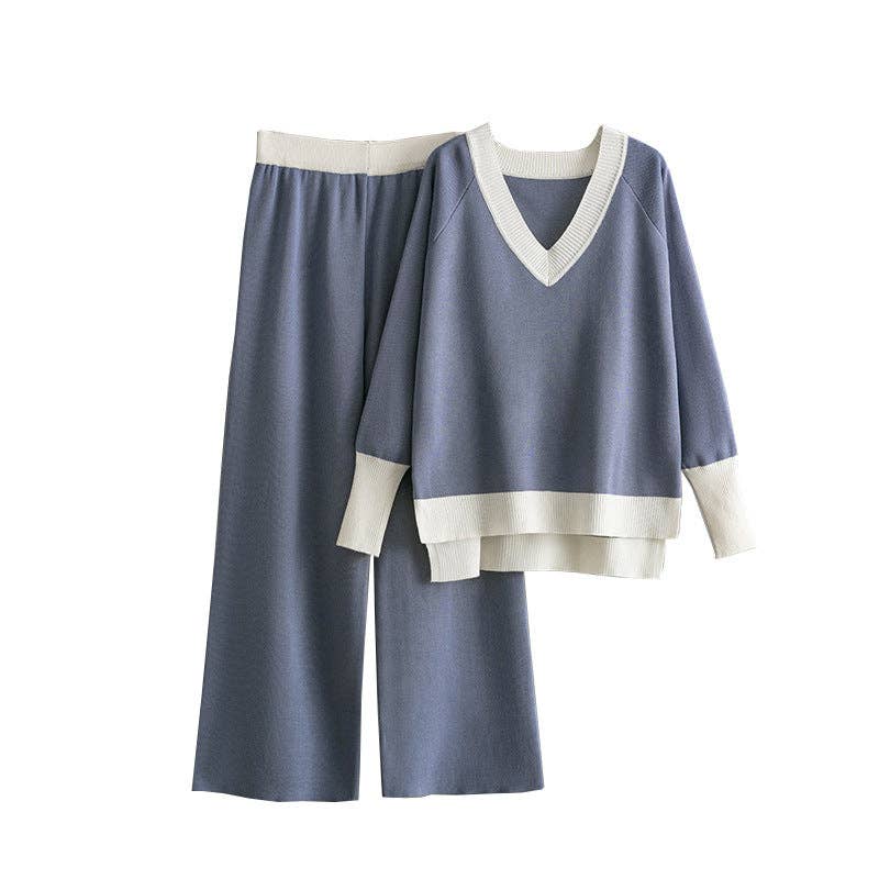 Marayn - Wholesale Top & Pant Set (NOT Loungewear) - Women's - EuroChic Knit Set VNeck  Wide Leg Trend6