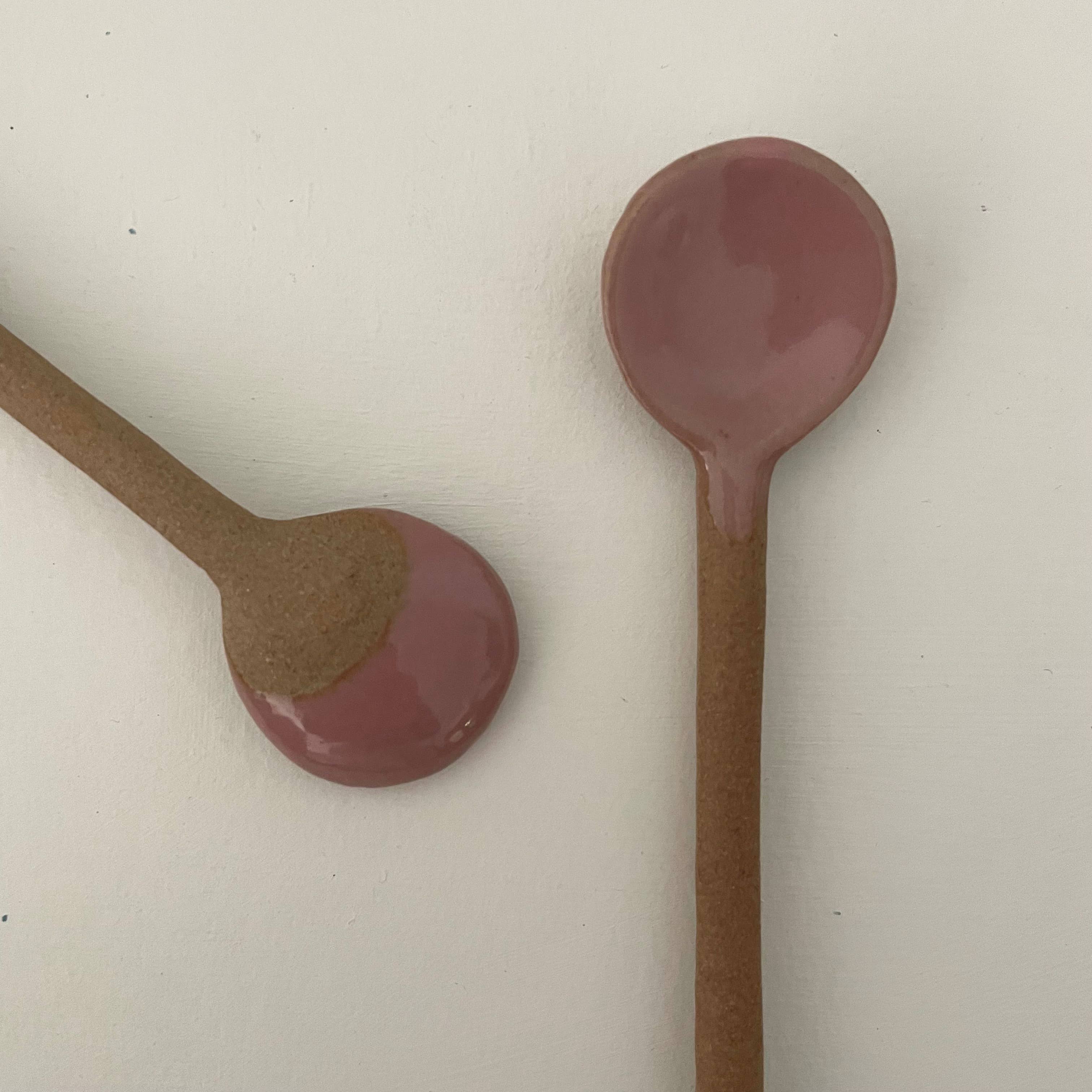 fort & field - Wholesale Kitchen Spoon - Colored small handmade Japanese pottery spoon - pink grey3