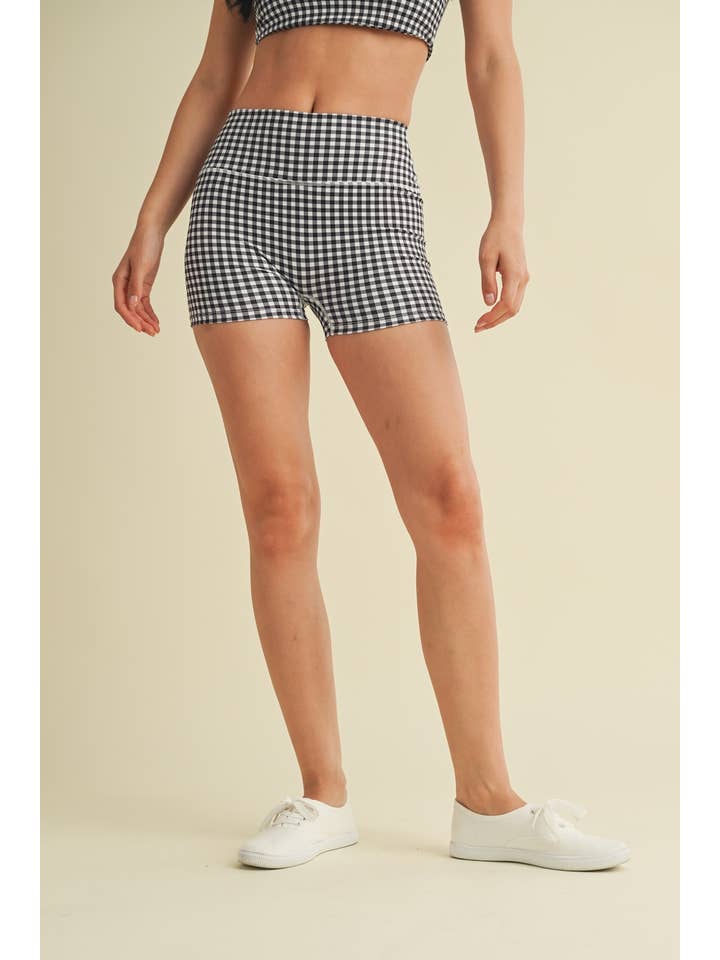 KIMBERLY C - Wholesale Athletic Shorts - Women's - Gingham Print Mid-Rise Mini Shorts24