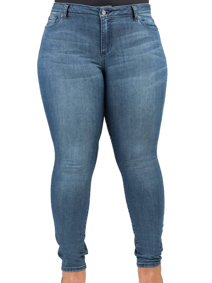 Poetic Justice Plus Size Women's Blue Denim Skinny Jeans for wholesale by Poetic Justice