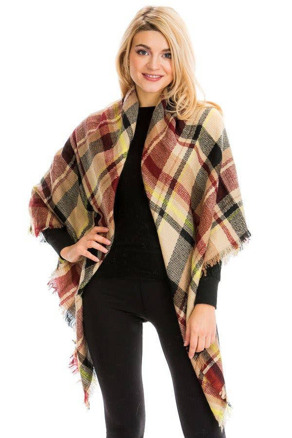 Cap Zone - Wholesale Scarf - Women's - Large Over Sized Plaid Printed Blanket Scarf and shawls0