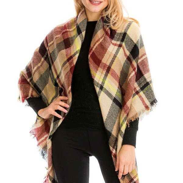 Cap Zone - Wholesale Scarf - Women's - Large Over Sized Plaid Printed Blanket Scarf and shawls