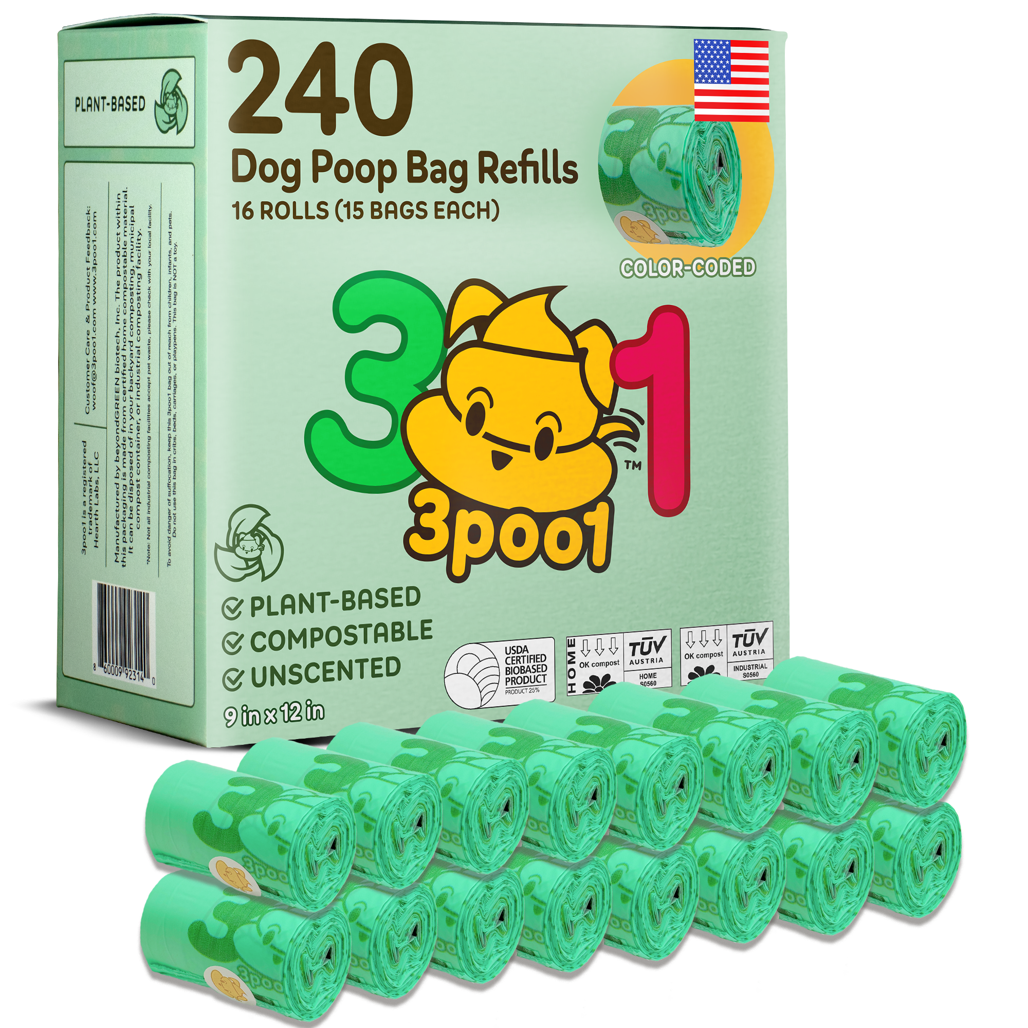 3poo1 - Wholesale Pet Poop Bag - 3poo1 Color-Coded Dog Poop Bags, Plant-Based + Eco-Friendly5