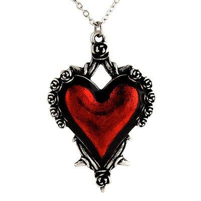 LC848 - Red Heart with Roses and Thorns Necklace for wholesale by Western Fashion