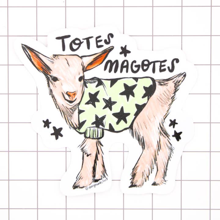 Totes Magotes Baby Goat Vinyl Sticker for wholesale by Amy Hartelust Art and Illustration