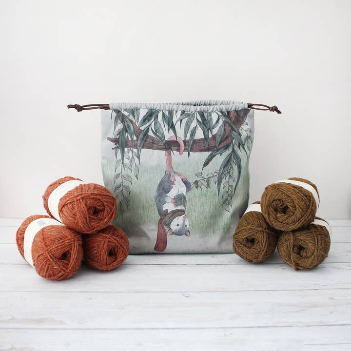 The Blue Rabbit House - Wholesale Drawstring Bag - Unisex - Fig the Reading Opossum | Project Bag | Drawstring Bag3