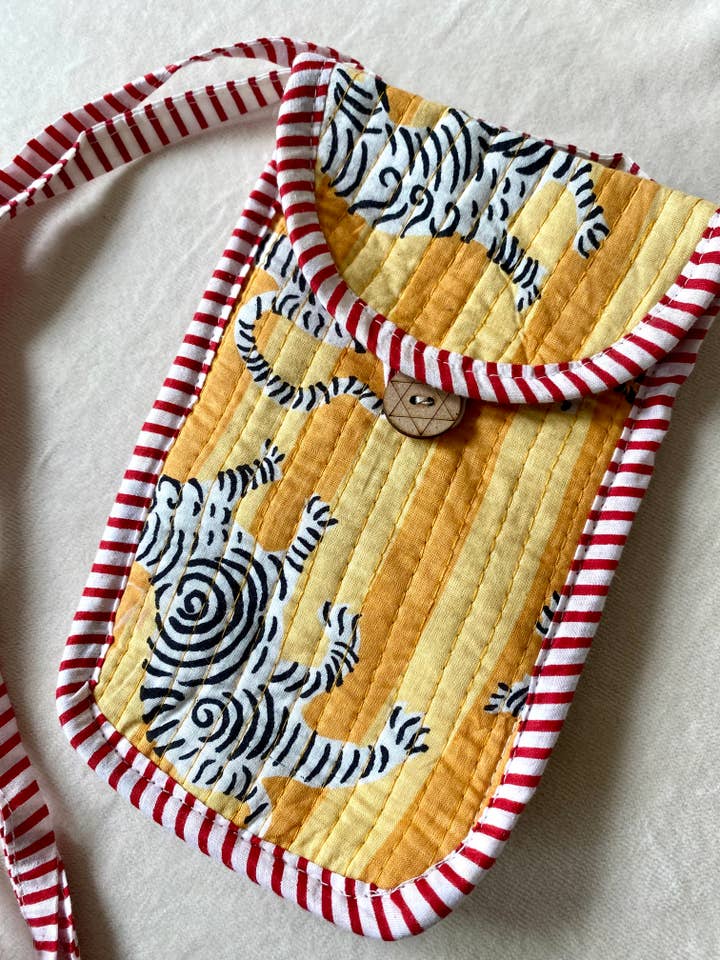 Blockprint Telephone Pouch - Floral print - summer bag for wholesale by Temple of Treasure