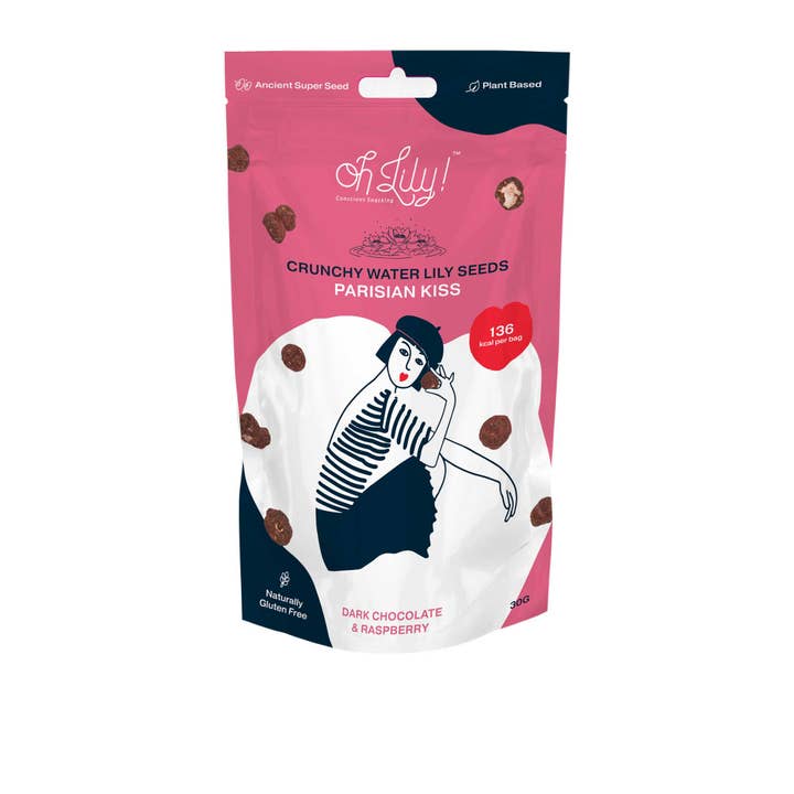 Oh Lily! snacks – wholesale Chocolate-covered sweets – Dark chocolate and raspberry crunchy vegan snacks