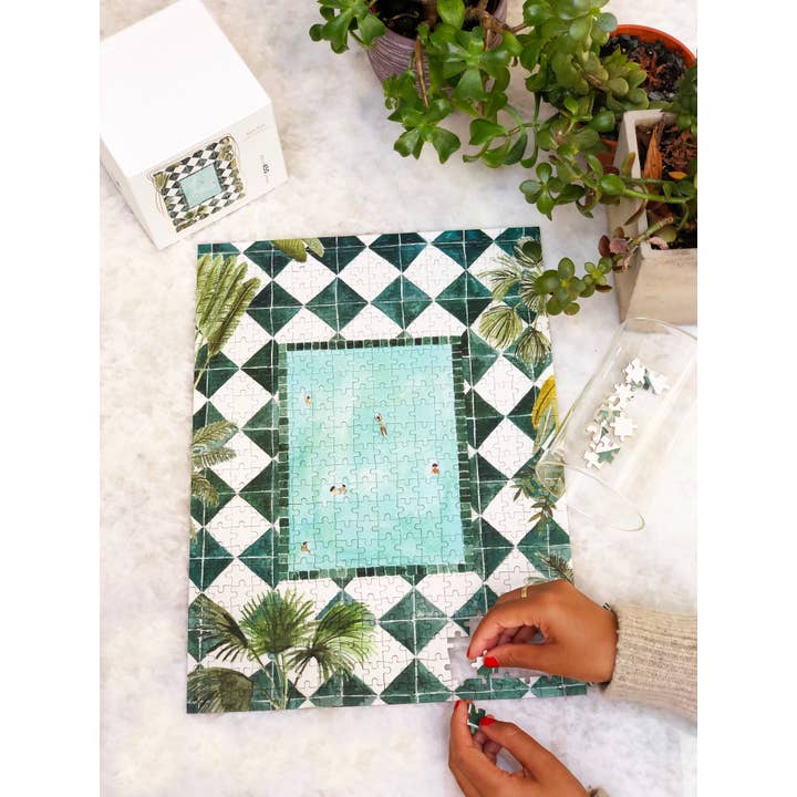 JIGGY Puzzles - Wholesale Puzzle - Adult - 450pc Puzzle & Glue Kit: Swim Club by Isabelle Vandeplassche