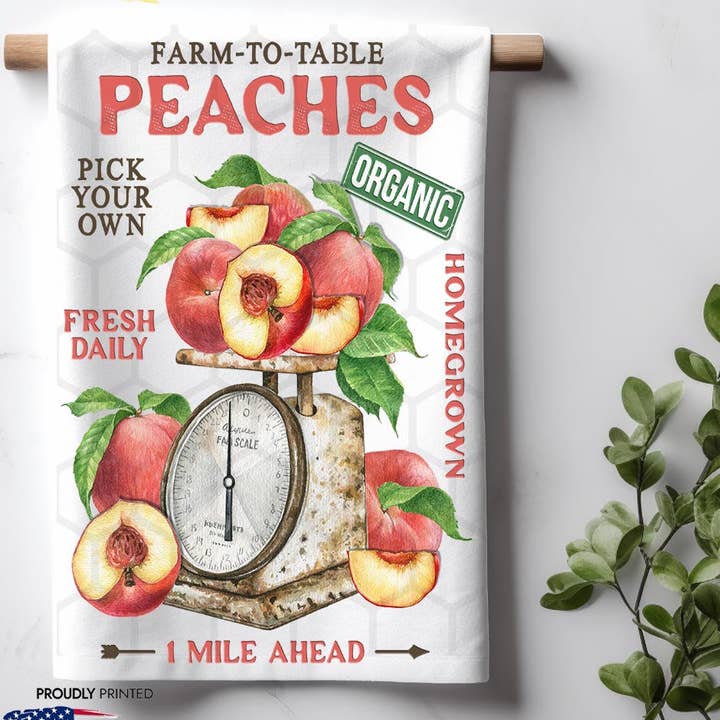 Strofinaccio da cucina rustico Farm to Table Peaches per la vendita all'ingrosso da parte di ADDLE iNK