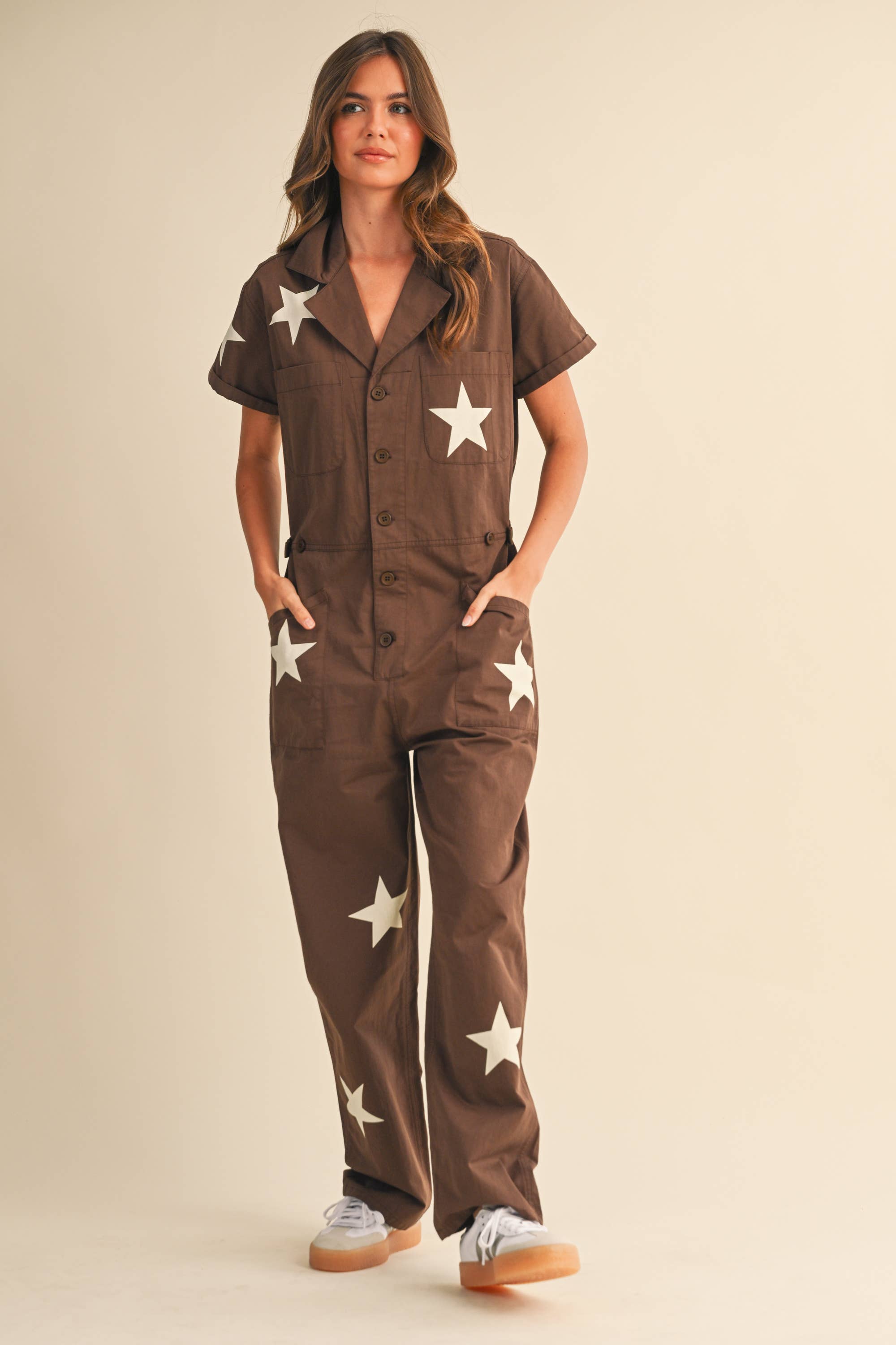 Klesis - Wholesale Jumpsuit - Women's - IJP3204 CONTRAST STAR PRINTED SHORT SLEEVE JUMPSUIT3