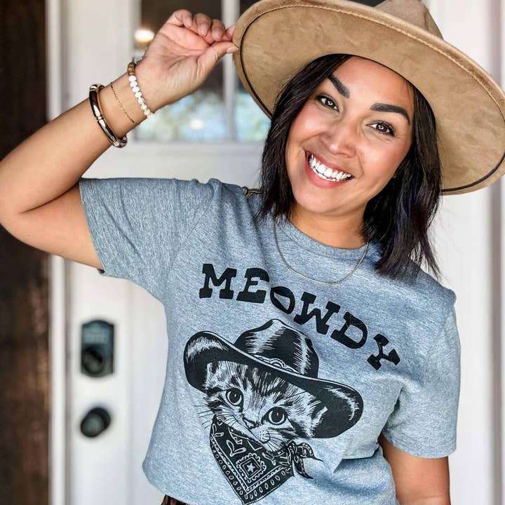 Meowdy Cowboy Kitty Graphic Tee, Graphic Shirt, Western Tee for wholesale by Mugsby