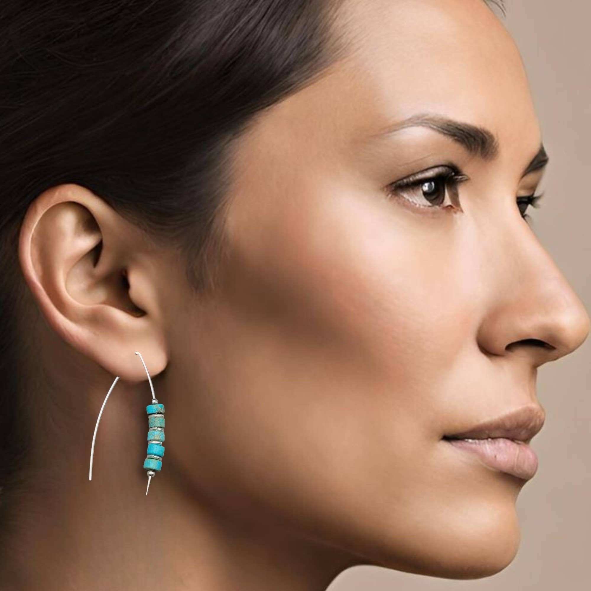 Bijou by SAM - Wholesale Dangle Earrings - Western Turquoise and Sterling Silver Threader Earrings2