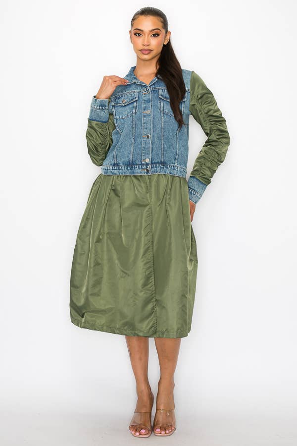 Shop Michella – Casaco de ganga - Mulher por atacado – JAQUETA DE CONTRASTE DENIM BOMBER0