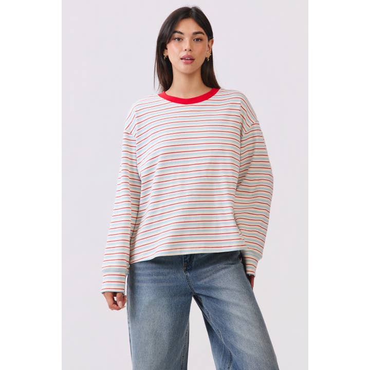 Multicolor Stripe Long Sleeve Knit Top for wholesale by Honey Mango