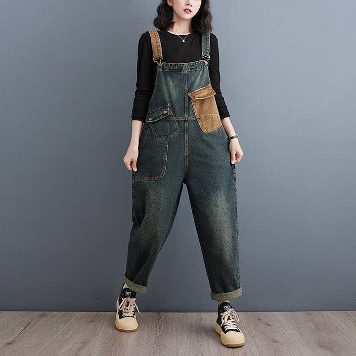 Contrast Color Washed Denim Overall Pants for wholesale by UZ Wholesale Store