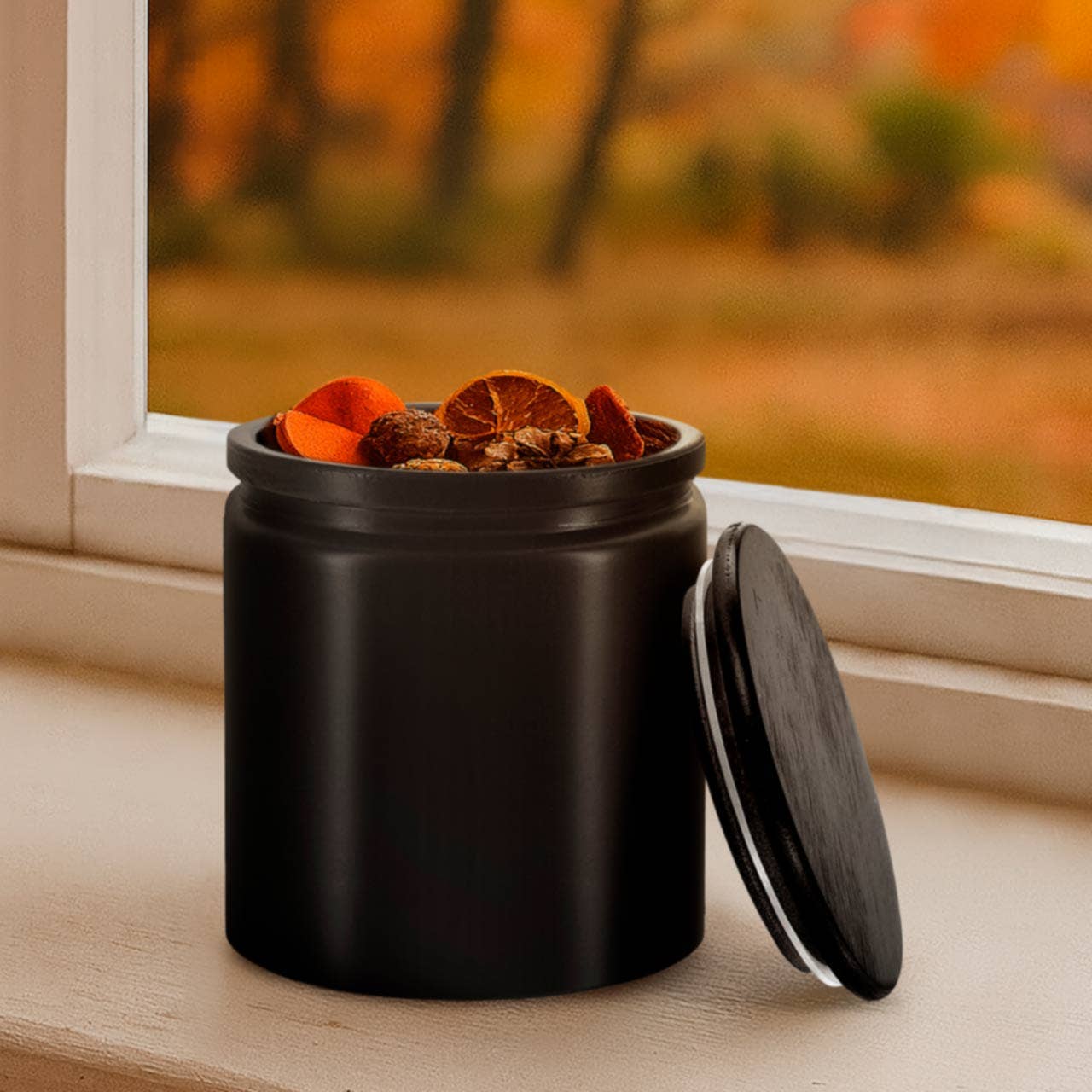 Couronne Co. - Wholesale Decorative Jar - 9 oz Matte Black Glass Storage Jar with Bamboo Lid1