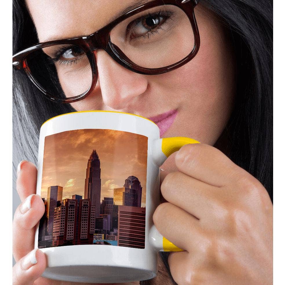 3dRose - Vente Tasse à café - 3dRose, Caroline du Nord, Charlotte, silhouette de la ville depuis le sud-est, coucher de soleil, Tasse1