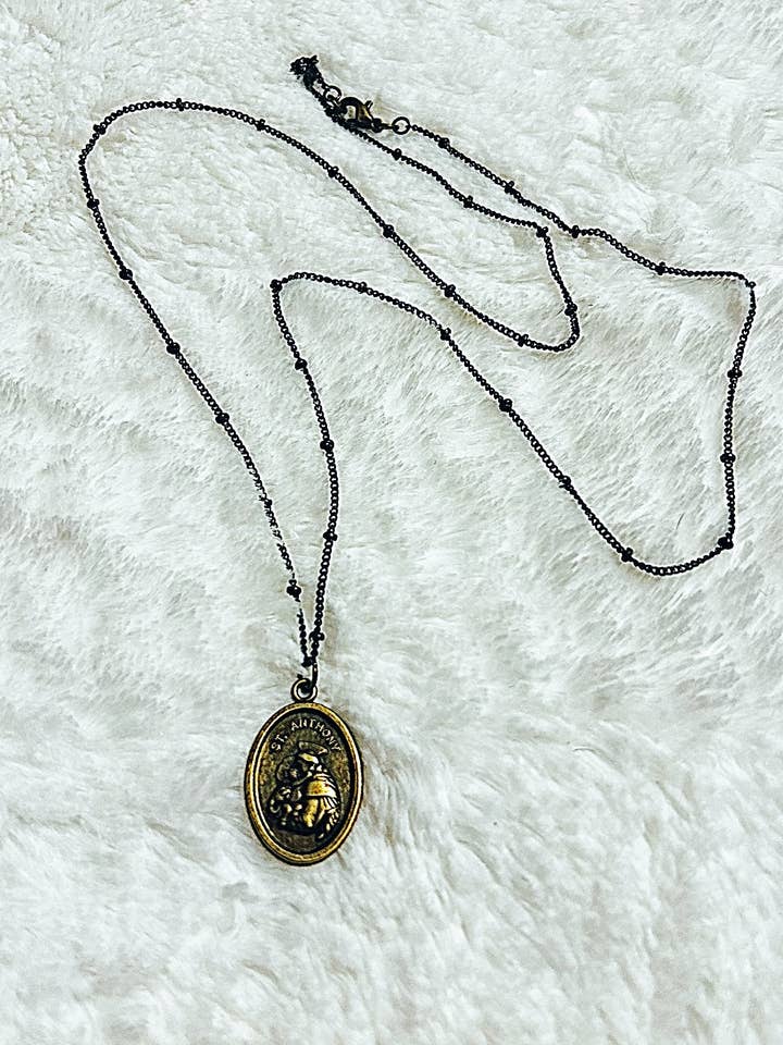 Saint Anthony Bronze Pendant Necklace for wholesale by Petals Jewelry Designs By Brandi Crain