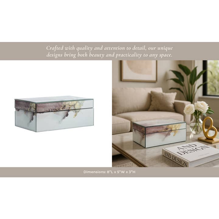Sagebrook Home - Wholesale Decorative Box - Decorative Box - White/Beige/Gold Wood Abstract, 8x3 in.14