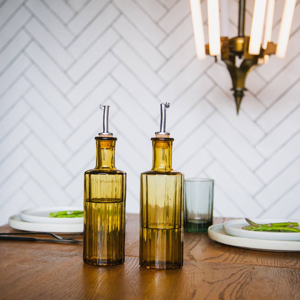 Brût Home and Glassware – wholesale Olje- och vinägerbehållare – Oljeflaska och Vinägerflaska i Art Deco-stil, 30 cl, bärnsten2