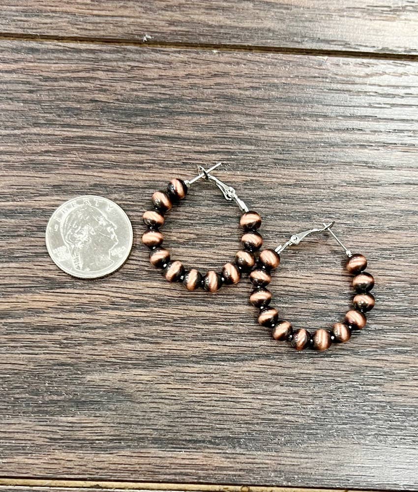 ISAC Trading Inc – wholesale Hoop earrings – 724503, Handmade 25mm Hoop, 6mm Copper Navajo Bead Earrings 1