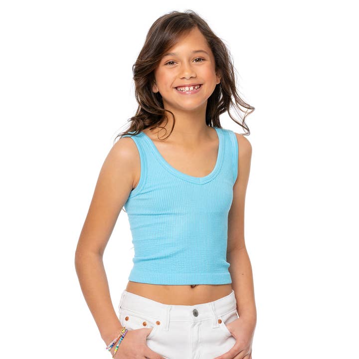 Girls V-Neck Front & Scoop Back Ribbed Crop Tank Top for wholesale by Malibu Sugar