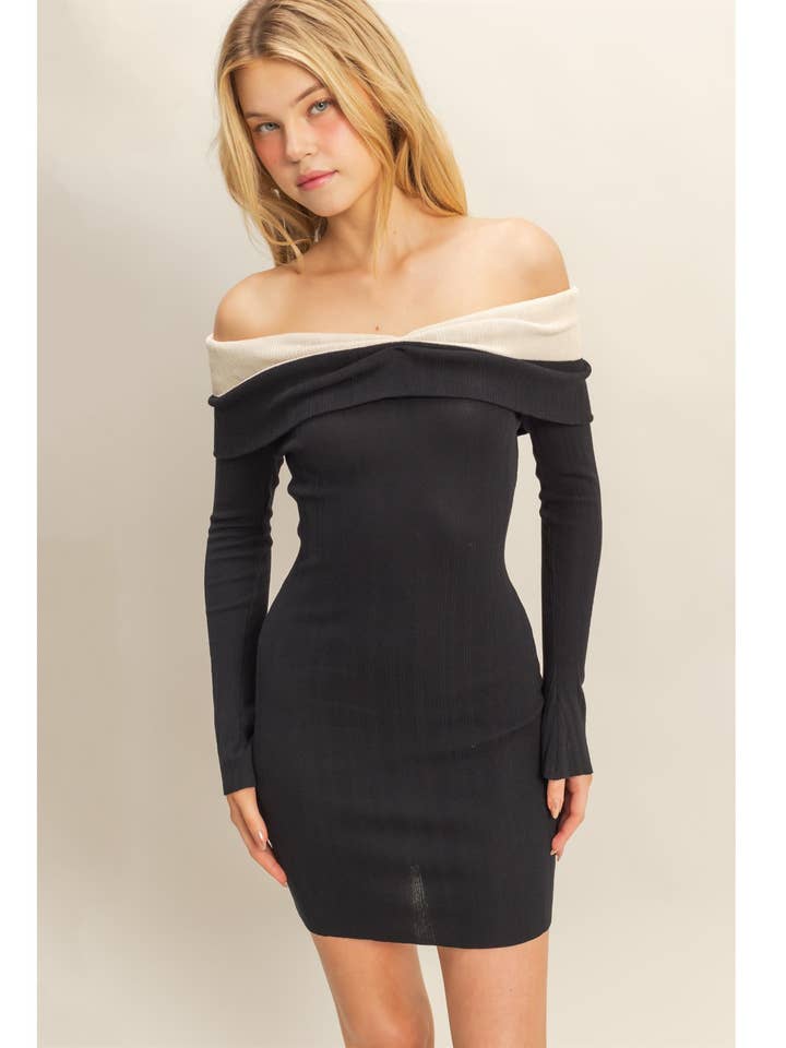 Vestido de noche plisado bicolor con hombros descubiertos para venta al por mayor de HYFVE