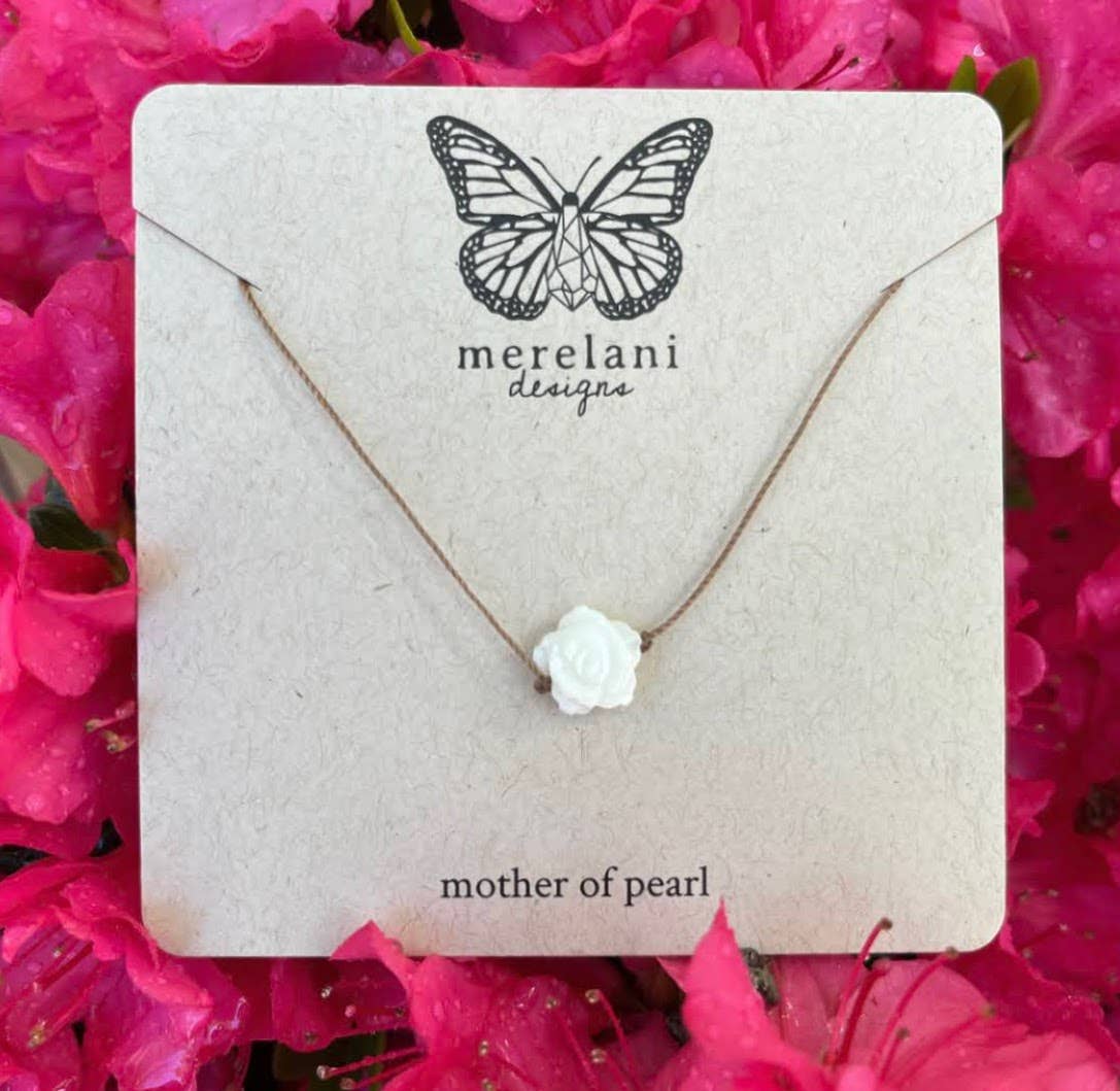 Merelani Designs - Wholesale Pendant/Charm Necklace - Mother of Pearl White Carved Flower Cord Necklace  5