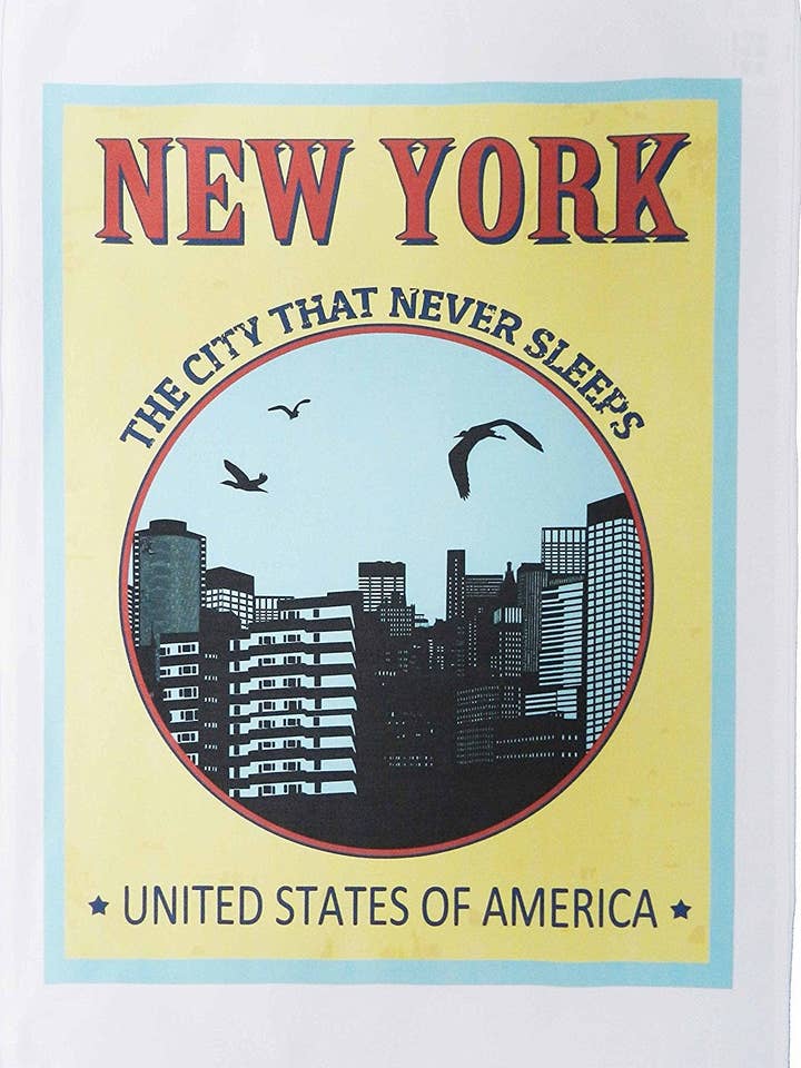 New York - Grand torchon en coton avec affiche de style vintage. pour la vente par Half a Donkey
