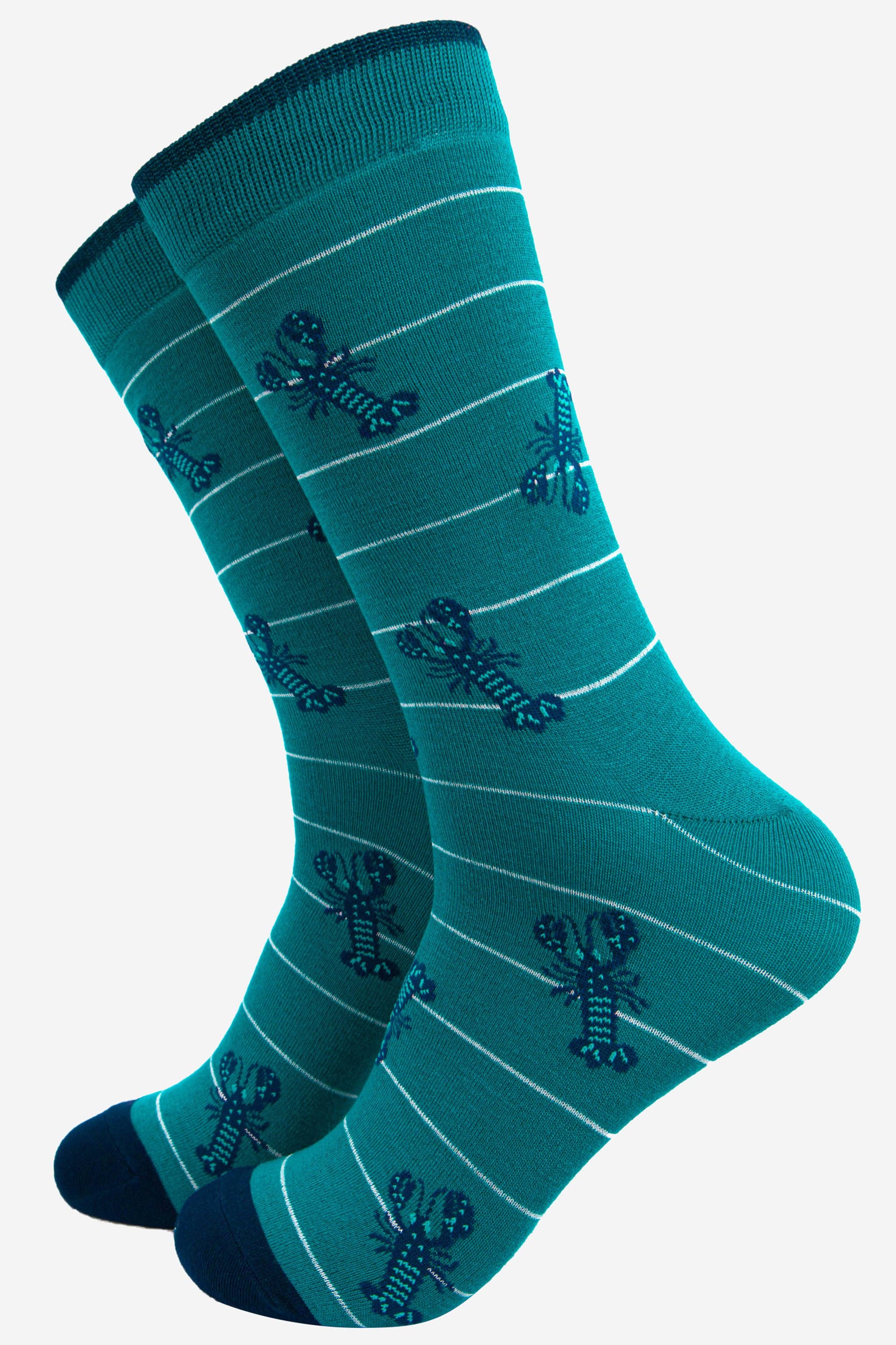 Sock Talk - Wholesale Socks - Men's - Men's Lobster Bamboo Socks Stripe in Aqua Blue0