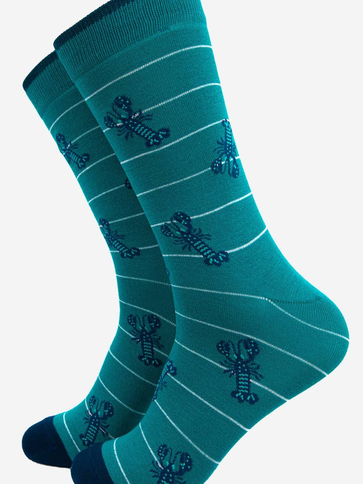 Sock Talk - Wholesale Socks - Men's - Men's Lobster Bamboo Socks Stripe in Aqua Blue0