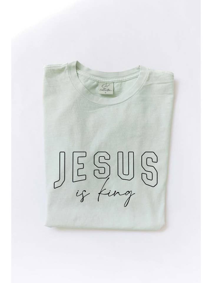 OAT COLLECTIVE - Wholesale Screen Printed T-Shirt - Women's - JESUS IS KING Mineral Washed Graphic Top