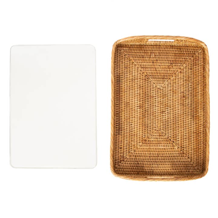 Artifacts Trading Company - Wholesale Serving Tray - Artifacts Rattanâ„¢ Rectangular Tray & Glass Insert