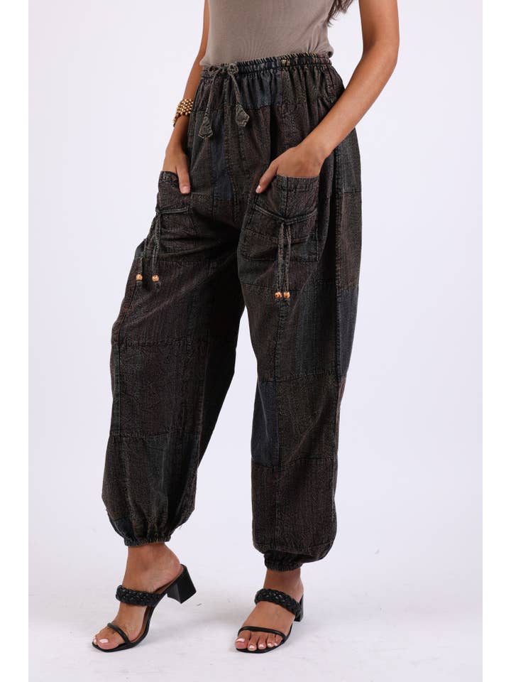 Sacred Threads - Wholesale Pants - Women's - Ash Gray Patchwork Harem Hippie Pants1
