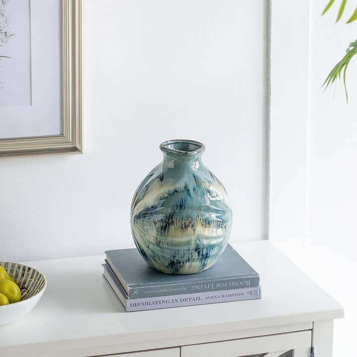 A&B Home Group Inc. - Wholesale Vase - 8.7x8.7x11" Blue and Brown Reactive Glazed Accent Vase2