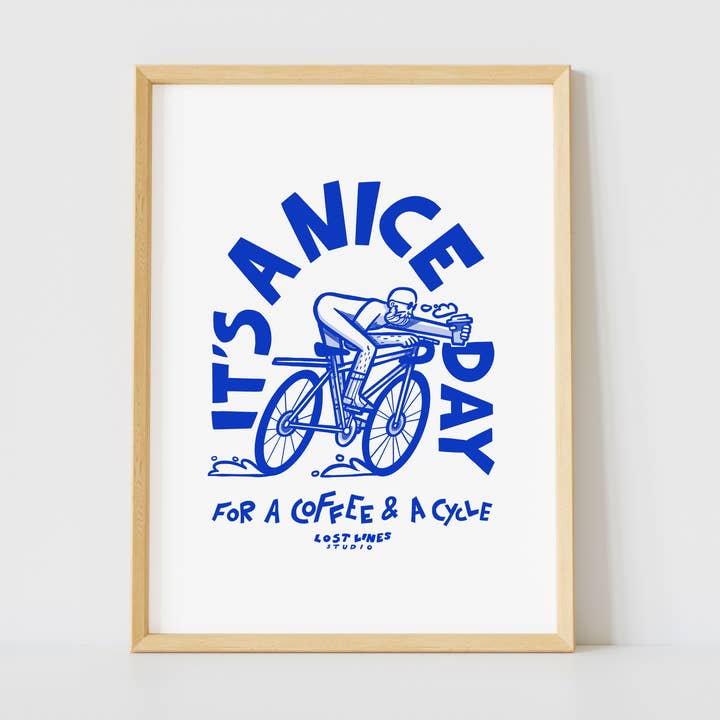 Cycle & a Coffee | Art Print | Illustrated Print | Surf Art for wholesale by Lost Lines Studio