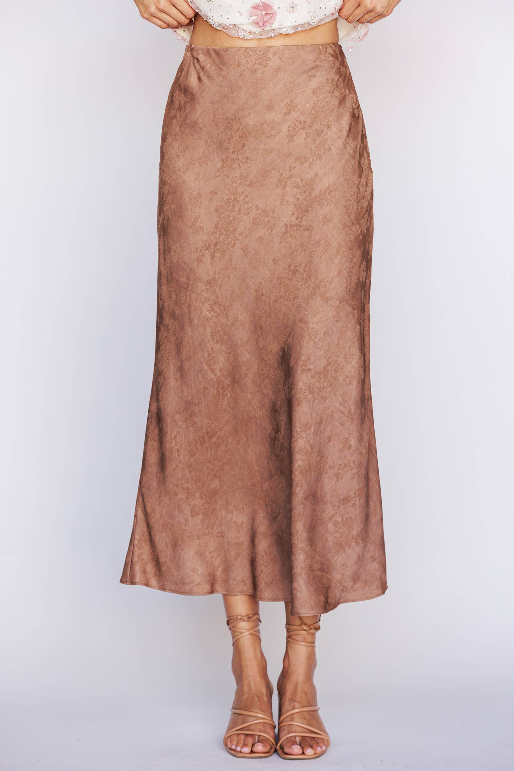 STORIA - Vente Jupe – femme - JS5578-3-JUPE MIDI EN JACQUARD FLORAL SATINÉE1