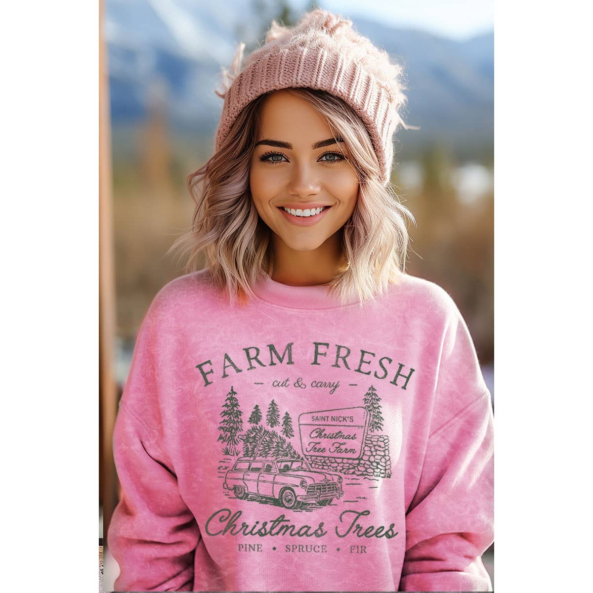 HRTandLUV – Engroshandel Sweatshirt - Dame – FARM FRISKE JULETRÆER MINERAL GRAFISK SWEATSHIRT3