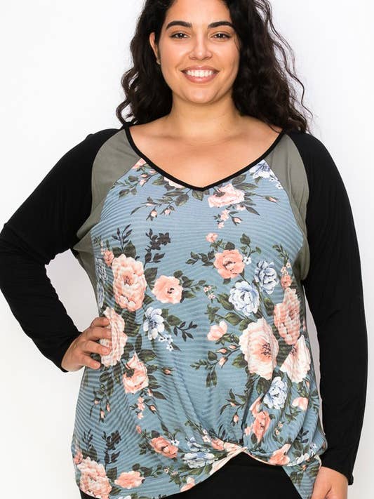 10736LP545 - PLUS SIZE FLORAL PARTIALLY COLOR BLOCK TOP for wholesale by A.gain