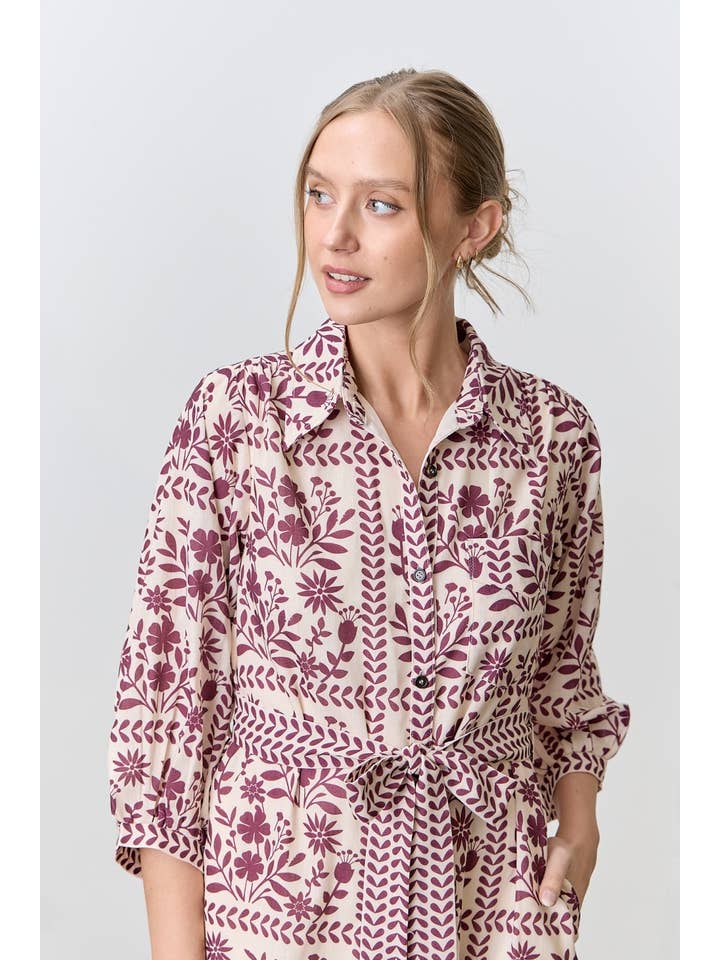 Polagram by Wellmade USA - Wholesale Dress - Women's - BORDER FLORAL PRINT SHIRT DRESS7