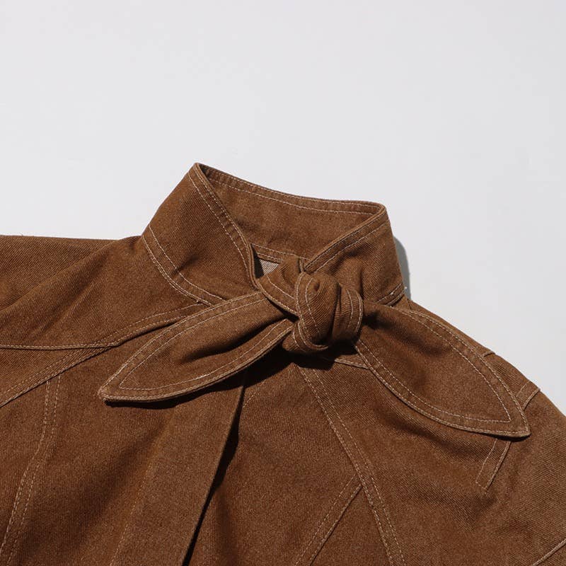 Cor como imagens Conjunto Retrô Desgastado Feminino com Jaqueta Curta com Amarração e Calça Reta para venda a revendedores na Faire10